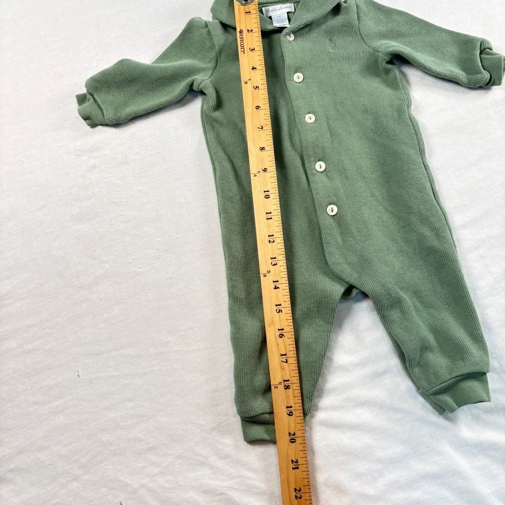 Ralph Lauren Ribbed Knit Coverall‎ Baby 6M Green Excellent Shawl Collar Romper